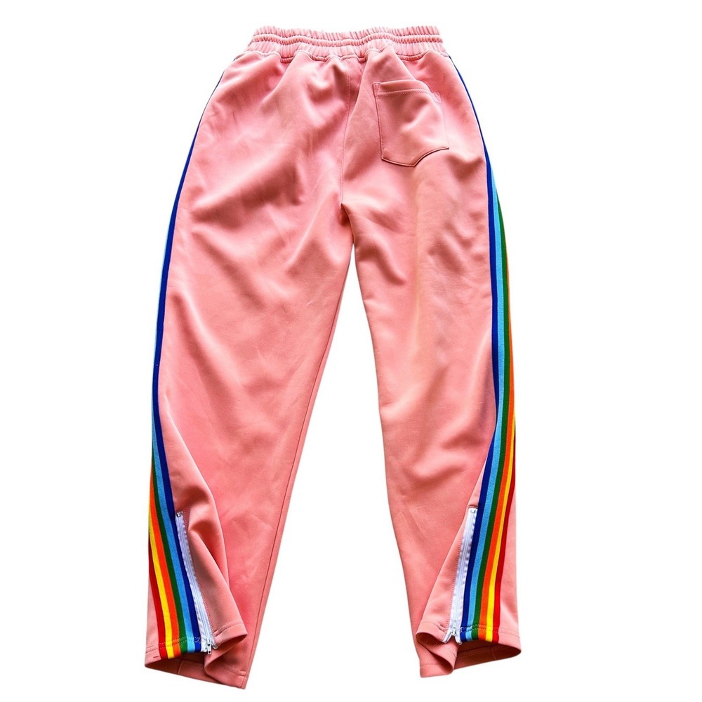 Palm Angels Tracksuit Bottoms Pants M Peach Joggers Ankle Zip Authentic Rainbow